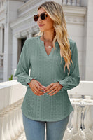 Eyelet Notched Lantern Sleeve T-Shirt