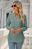 Eyelet Notched Lantern Sleeve T-Shirt