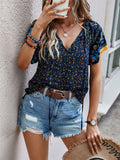 Tied Printed Short Sleeve Blouse