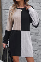 Color Block Drop Shoulder Long Sleeve Mini Dress