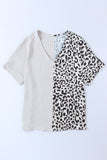 Leopard Color Block V-Neck Blouse