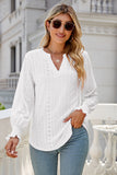 Eyelet Notched Lantern Sleeve T-Shirt