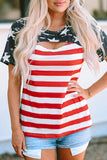 Cutout Striped Round Neck Short Sleeve T-Shirt