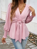 Devine Smocked Surplice Long Sleeve Blouse