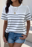 Decorative Button Striped Short Sleeve T-Shirt