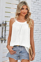 Openwork Round Neck Wide Strap Tank