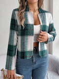 Plaid Open Front Long Sleeve Jacket