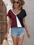 Ivy Lane Color Block Decorative Button V-Neck Tee