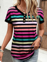 Striped V-Neck Short Sleeve T-Shirt