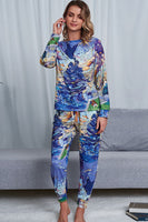 Shiny Tie-Dye Crewneck Top and Drawstring Waist Joggers Lounge Set