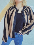 Contrast Stripes Button Down Long Sleeve Cardigan