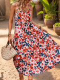 Frill Backless Printed Sleeveless Midi Dress