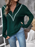 Perfee Contrast Half Zip Long Sleeve Sweater