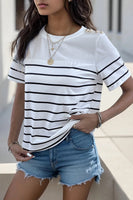 Decorative Button Striped Short Sleeve T-Shirt