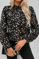 Printed Mock Neck Balloon Sleeve Blouse