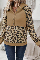 Leopard Half Button Long Sleeve Hoodie