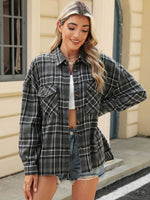 Pocketed Plaid Collared Neck Long Sleeve Shirt