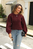 Tied Heathered Round Neck Long Sleeve Sweater