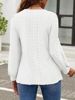 Eyelet Round Neck Long Sleeve Top