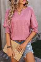 Notched Lantern Sleeve Blouse