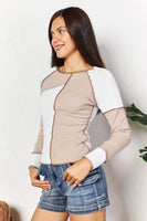 Double Take Color Block Exposed Seam Top