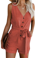 Full Size Tied V-Neck Sleeveless Romper with Pockets