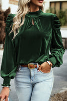 Mock Neck Puff Sleeve Velvet Blouse