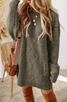 Cable-Knit Round Neck Sweater Dress