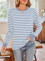 Lovelet Striped Round Neck Long Sleeve T-Shirt