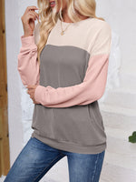 Lovelet Color Block Round Neck Long Sleeve Sweatshirt