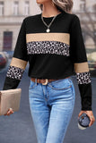 Leopard Round Neck Long Sleeve Blouse