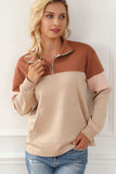 Color Block Quarter Zip Long Sleeve Sweatshirt