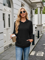 Ribbed Drawstring Long Sleeve Hoodie