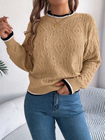 Contrast Trim Round Neck Long Sleeve Sweater