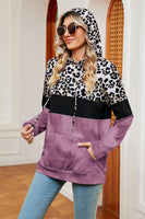 Leopard Drawstring Hoodie with Pocket