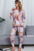 Shiny Tie-Dye Crewneck Top and Drawstring Waist Joggers Lounge Set