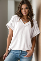 Textured V-Neck Short Sleeve Top