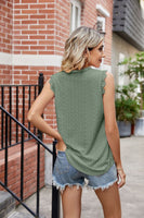 Eyelet Lace Trim Eyelash V-Neck Tank