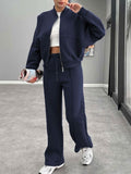 Baseball Collar Zip Up Outerwear and Drawstring Pants Set