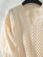 Cable-Knit Notched Long Sleeve Sweater