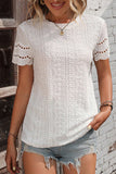 Eyelet Round Neck Short Sleeve Top