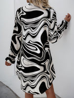 Perfee Ruffled Printed V-Neck Long Sleeve Dress