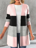 Color Block Open Front Long Sleeve Cardigan