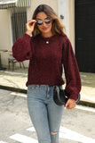 Tied Heathered Round Neck Long Sleeve Sweater