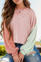 Color Block Round Neck Long Sleeve Top