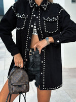 Studded Snap Down Long Sleeve Denim Shacket