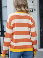 Angel Wings Striped Round Neck Dropped Shoulder Sweater