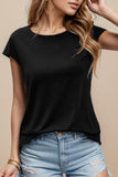 Pearl Detail Round Neck Short Sleeve Blouse