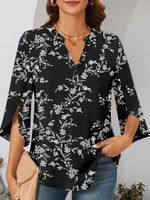 Notched Slit Half Sleeve Blouse