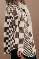 Plus Size Checkered Button Up Long Sleeve Jacket